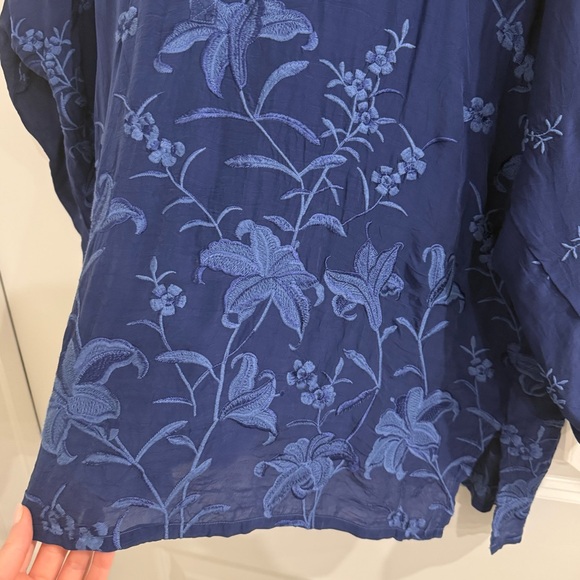 Johnny Was Audrey Oversized Tunic Blouse with Embroidered Details-Navy - Picture 10 of 16